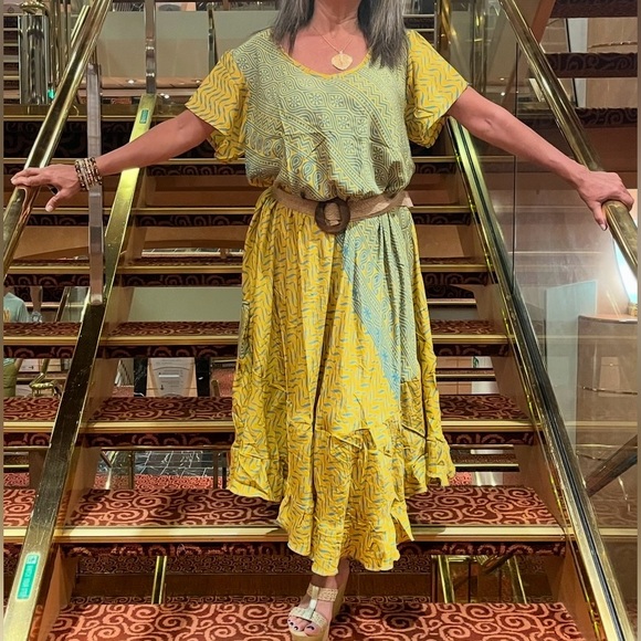 Women’s One size Relaxed Fit Yellow Print Dress Made in Argentina - Picture 7 of 7